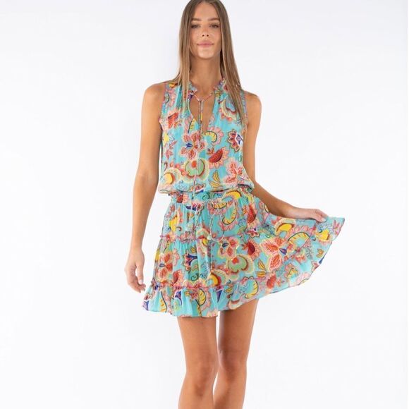 Taj by Sabrina Bethany Dress - Turquoise Happy Flower - Picture 1 of 7